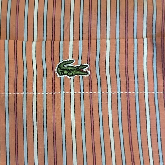 Lacoste Pink Orange Striped Button-Up Shirt sz 39 - Picture 2 of 8